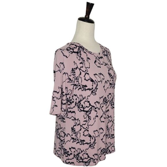 Nine West Mauve Soft Spun Crewneck Elbow Sleeve Stretch Blouse Size M - Picture 2 of 6